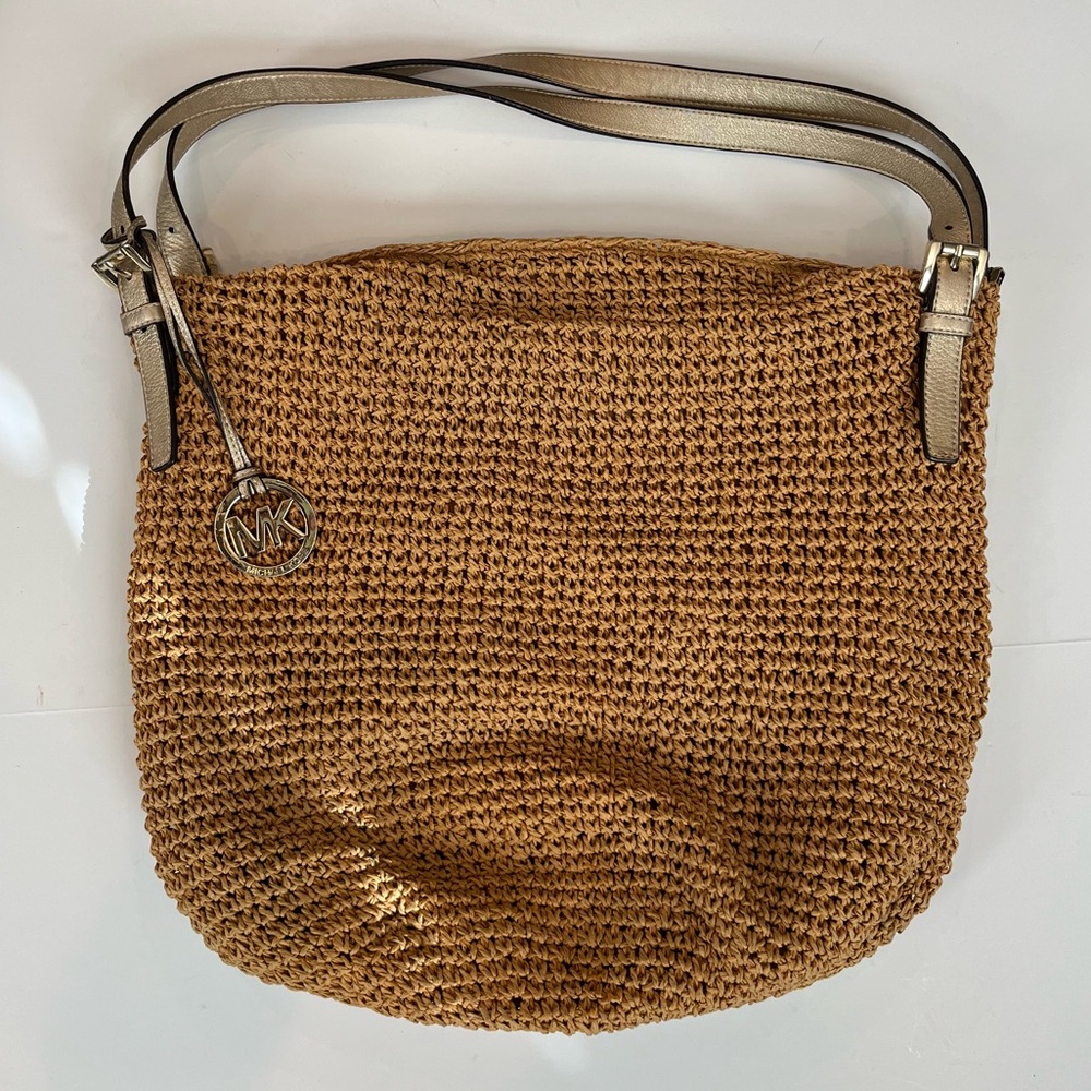 Michael Kors Raffia woven tote bag gold leather